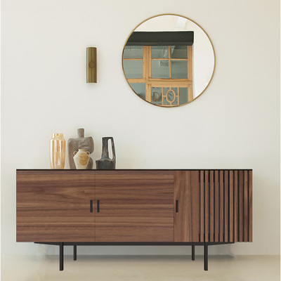 T1160_Buffet tasseaux noyer naturel pied métal bateau sur mesure personnalisable made in France 1200