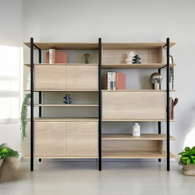 TO5450_Etagère secrétaire formes arrondis chêne massif blanchi piétement métal noir personnalisable made in bretagne